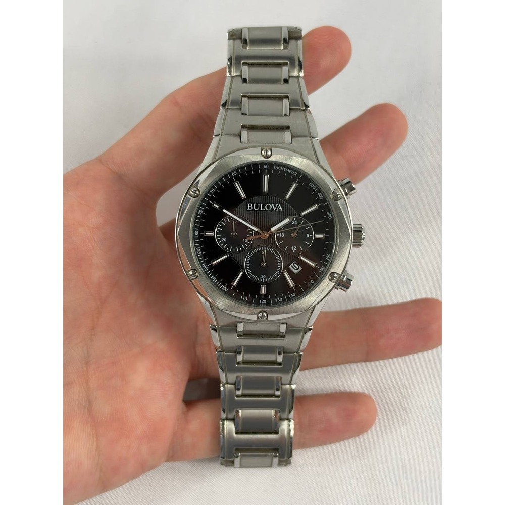 Bulova 96B247 Men's Chronograph Black Dial Stainless Steel Quartz Watch 43mm